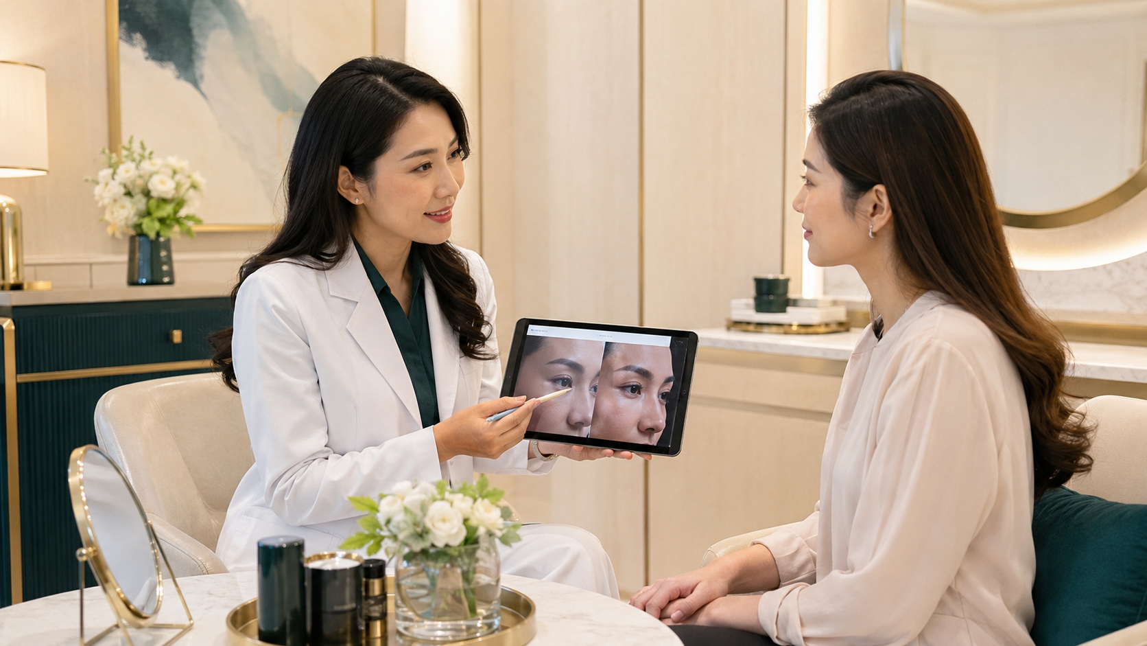 Doctor-led under-eye assessment at Klinik Dr Diana for dark eye circle treatment planning
