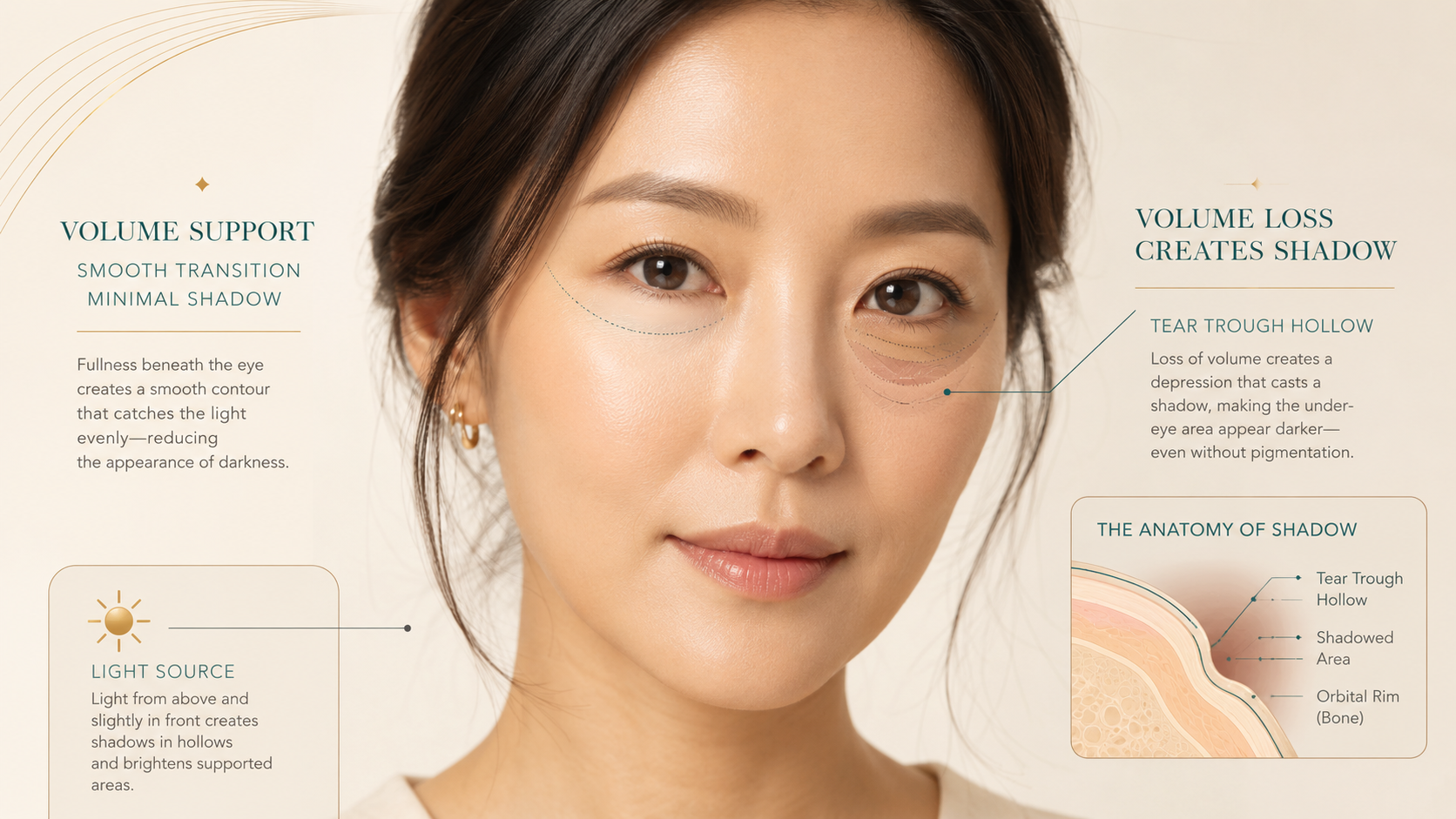 Illustration showing how under-eye hollowing creates a shadow that looks like dark circles