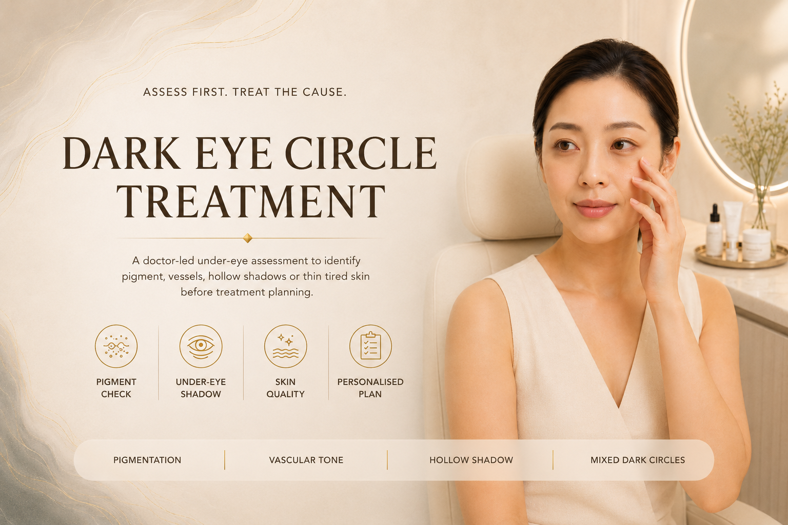 Dark eye circle treatment consultation at Klinik Dr Diana for pigmentation, hollow shadow and tired under-eye skin