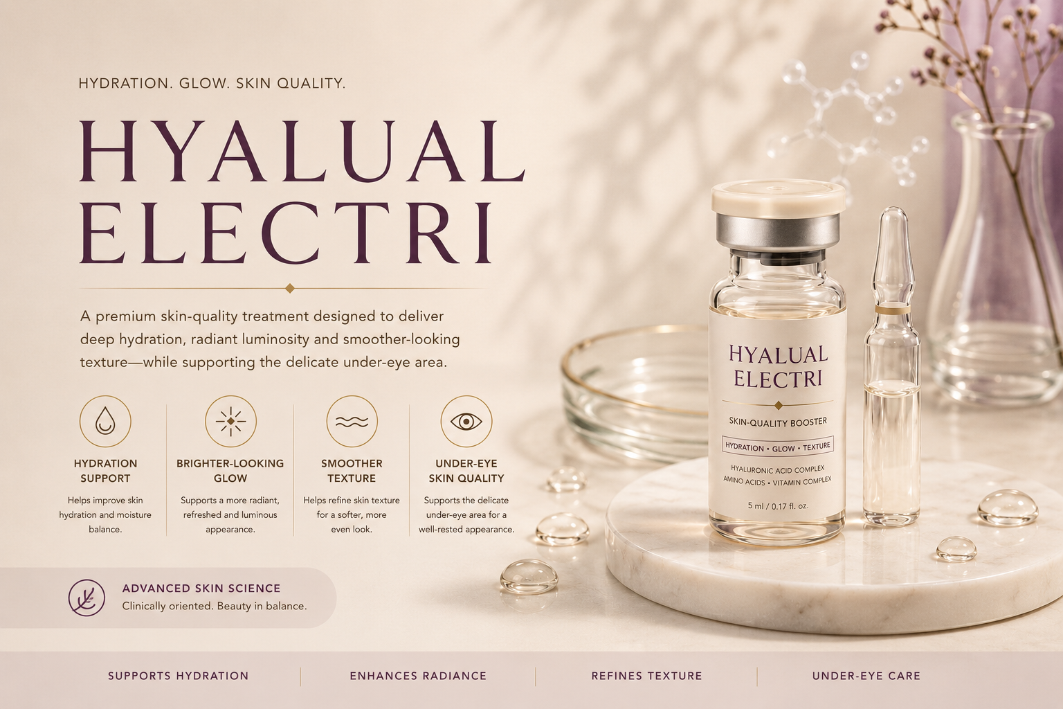 Hyalual Electri treatment for hydration, glow and skin quality at Klinik Dr Diana