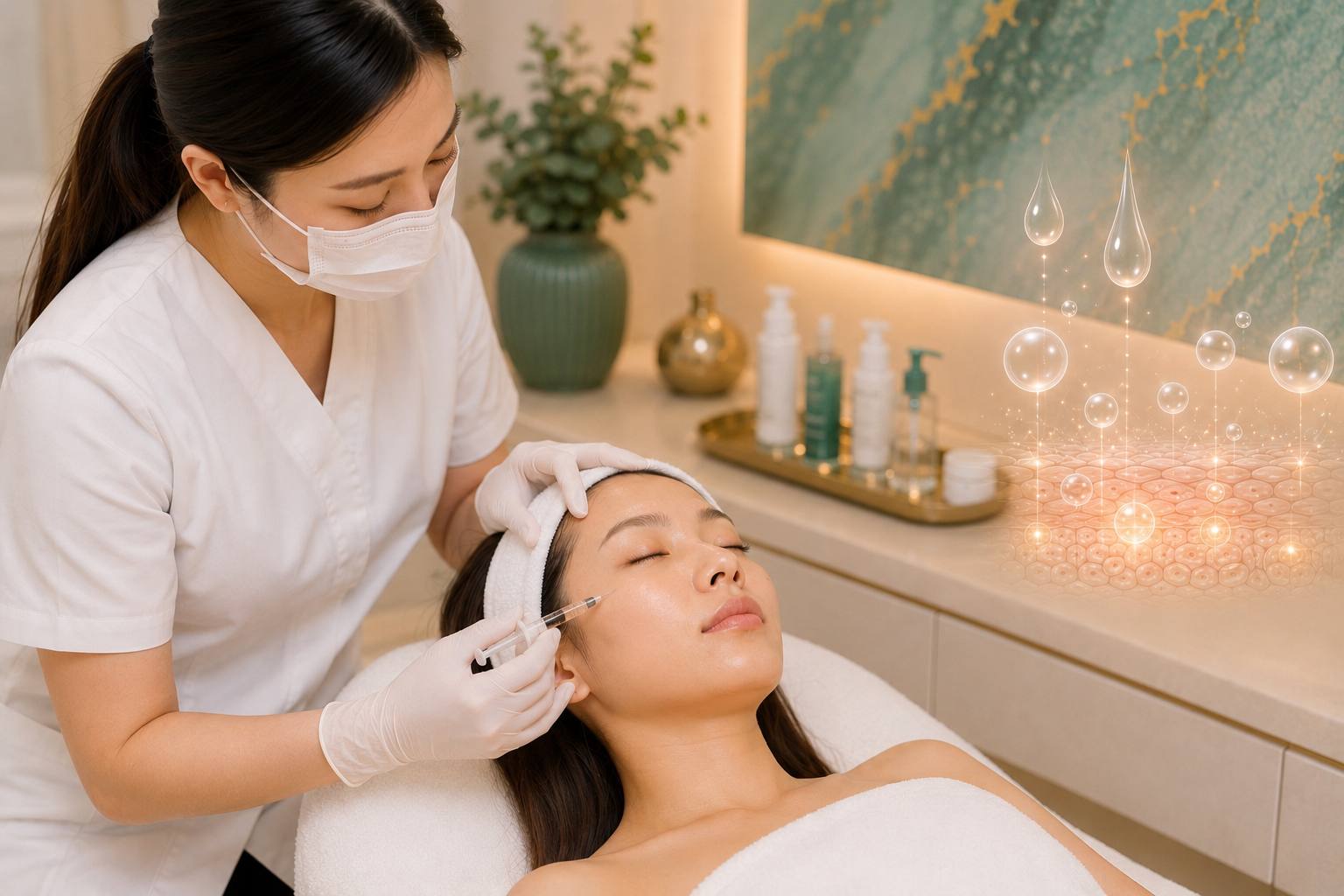 Facial cleansing and treatment mapping before Hyalual Electri skin booster injections