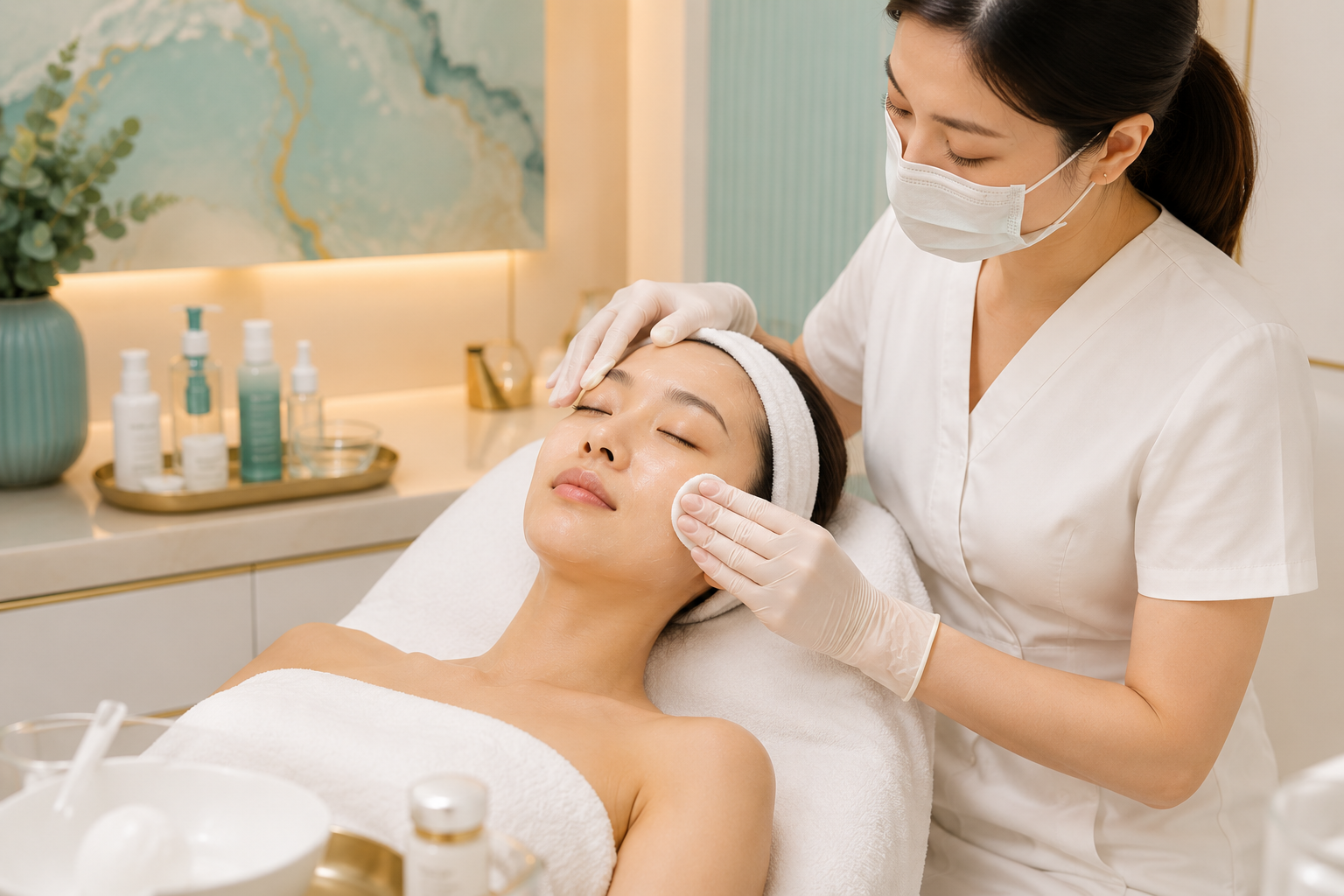 Illustration of LHALA Peel application showing gentle exfoliation to support smoother skin and clearer-looking pores