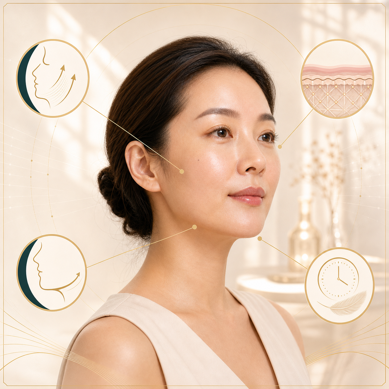 Liftera-V HIFU benefits showing gradual lifting, firmer skin, jawline definition and minimal downtime