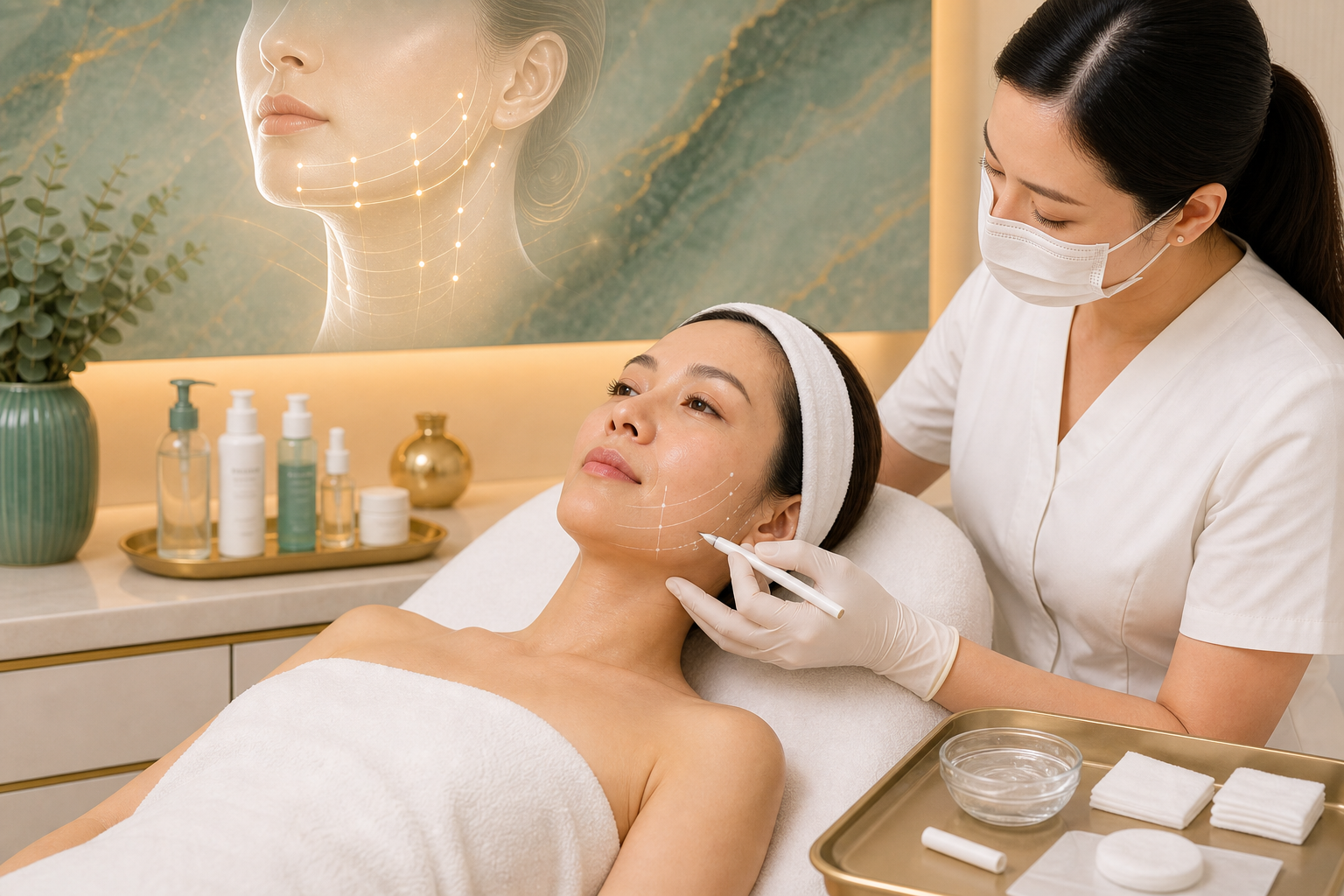 Facial cleansing and treatment mapping before Liftera-V HIFU