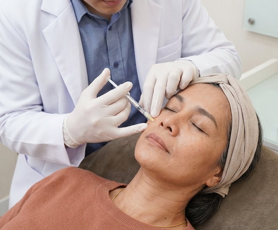 Doctor administering a skin booster injection as part of a pigmentation treatment plan at Klinik Dr Diana